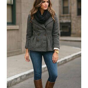 Cynthia Steffe Wool Peplum Blazer Jacket XS Gray Double Breasted Coat NWT